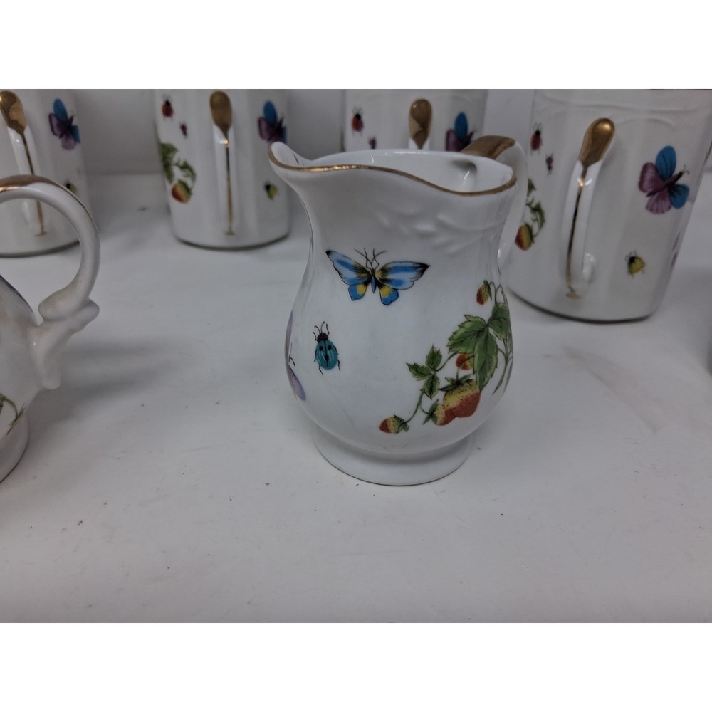 Set Ardalt Japan Cream&Covered Sugar set with 7cups Buttcmerflies&Strawberries A - Picture 9 of 16